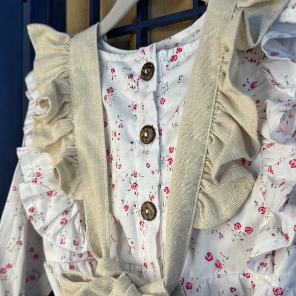 Knotted Fern 2-Piece linen Pinafore & Floral Blouse Set – Size 3T - Picture 6 of 11